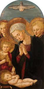 Madonna che adora il Bambino Gesù, con San Giovanni Battista e Angeli, c.1480-1500